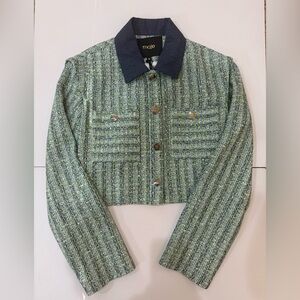 Maje Contrast Tweed Cropped Jacket NWT